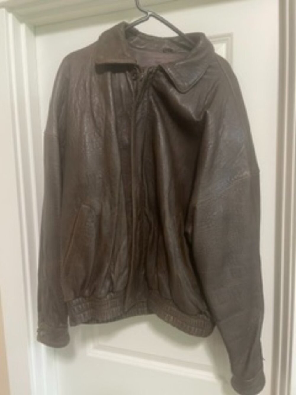 Vintage Luis Alvear Mens Medium Brown Leather Bomber Jacket Lined Elastic Waist